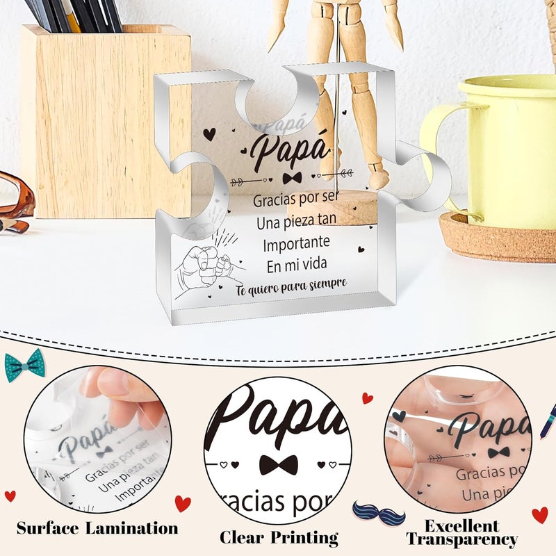 Yopyame Spanish Dad Birthday Gifts - Regalos para Papá Puzzle Acrylic Plaque for Office Desk Decor Keepsake Paperweights Gifts for Dad in Spanish Christmas Father's Day Gifts for Dad from Daughter Son - Image 3